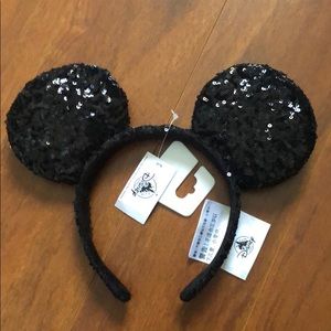 Black Sequin Mickey Ears with tags